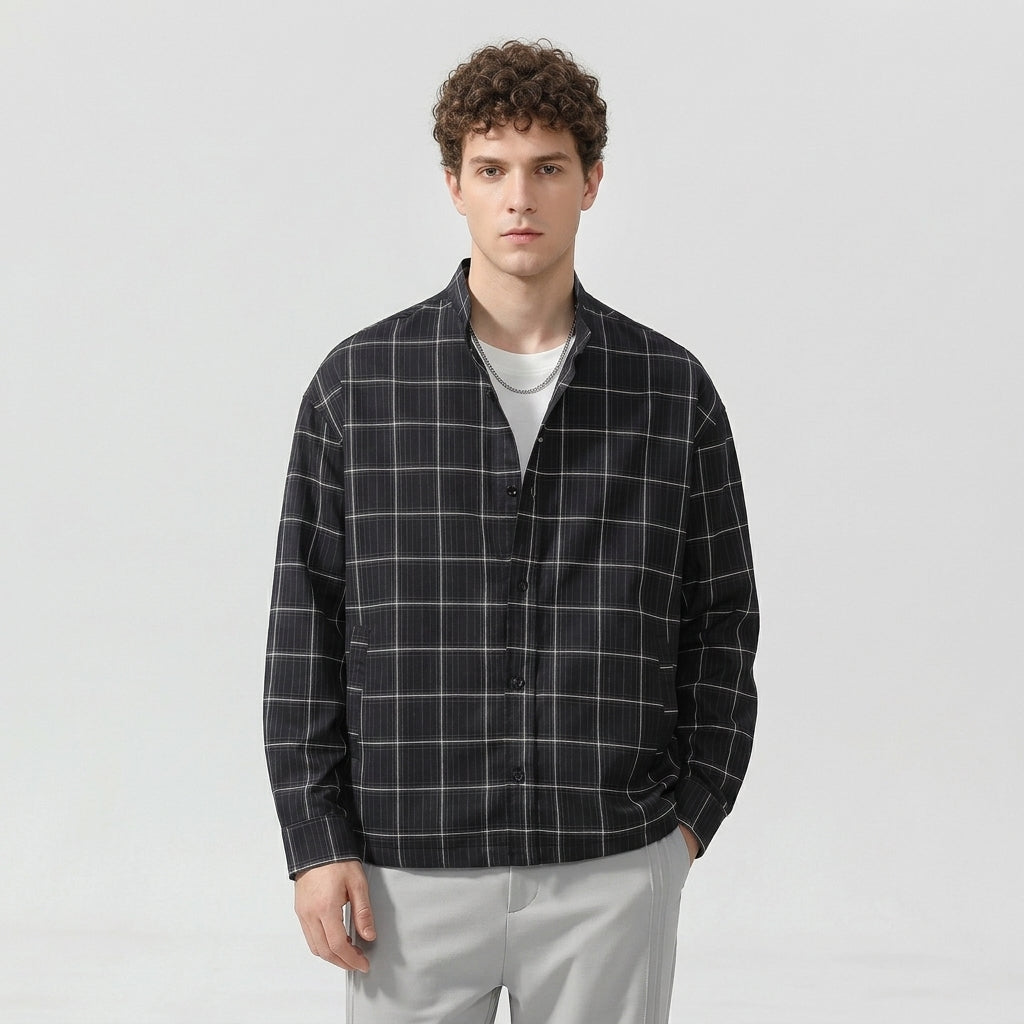 Heritage Plaid Shirt Jacket in Charcoal Black