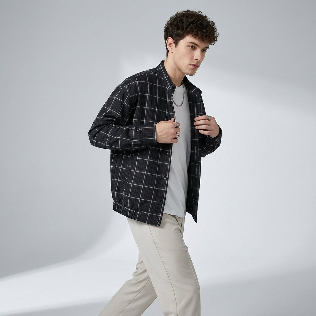 Heritage Plaid Shirt Jacket in Charcoal Black