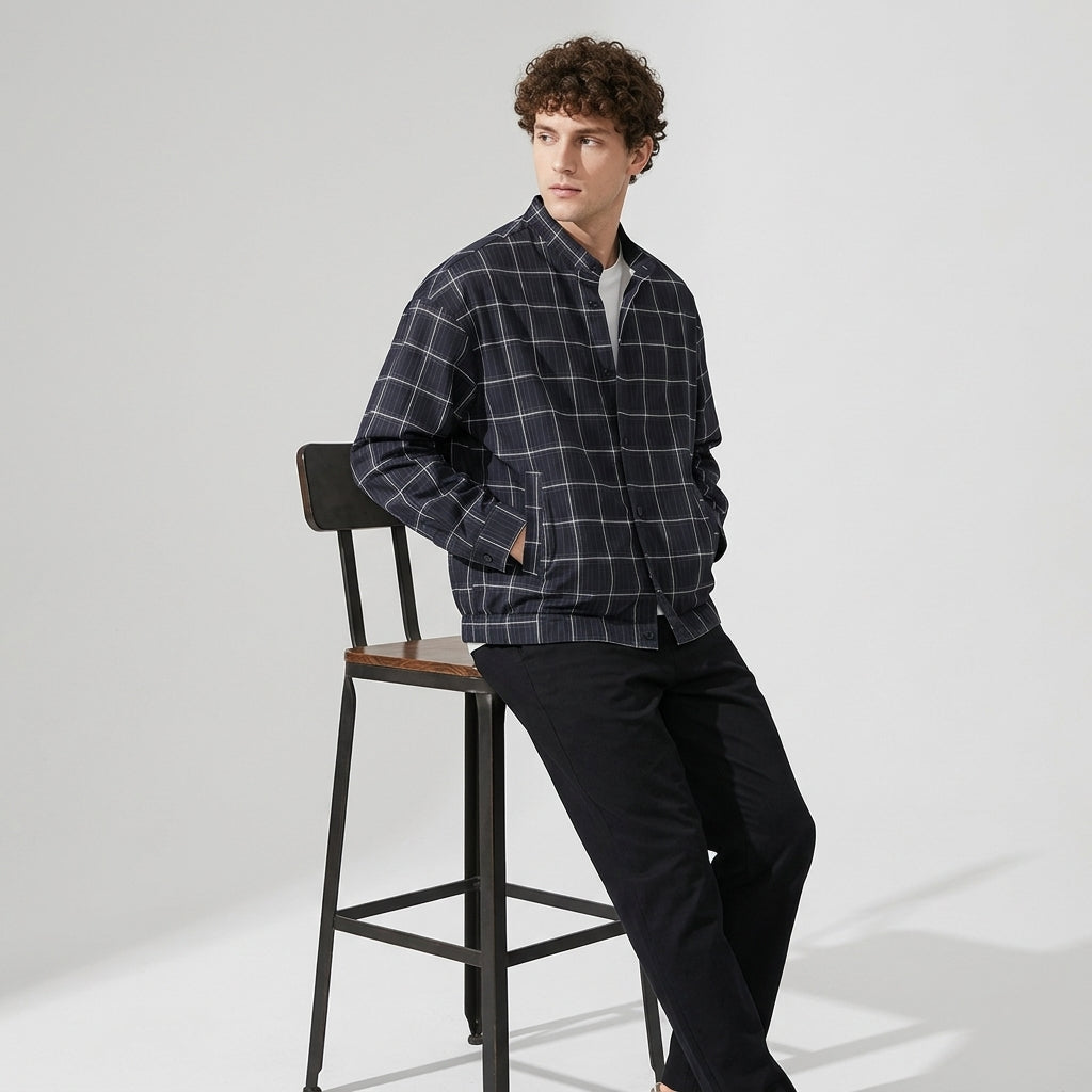 Heritage Plaid Shirt Jacket in Charcoal Black