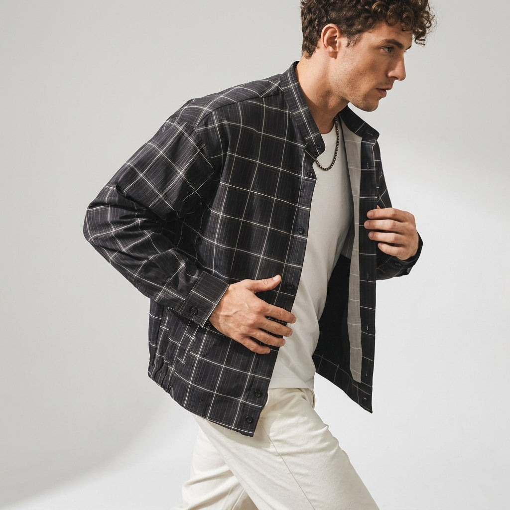 Heritage Plaid Shirt Jacket in Charcoal Black