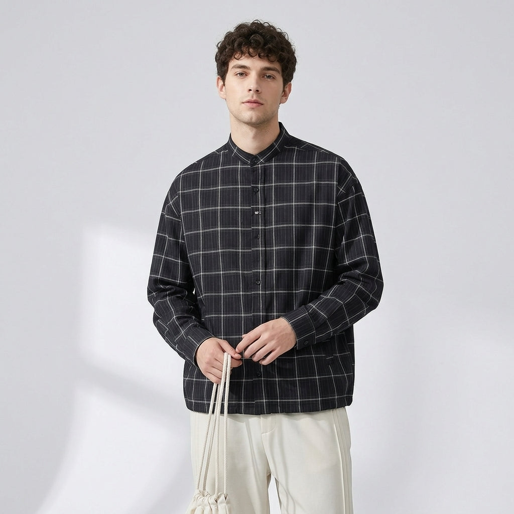 Heritage Plaid Shirt Jacket in Charcoal Black