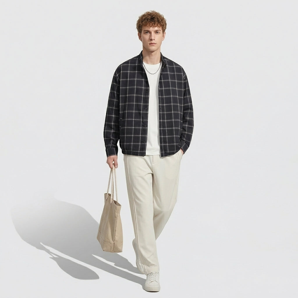 Heritage Plaid Shirt Jacket in Charcoal Black