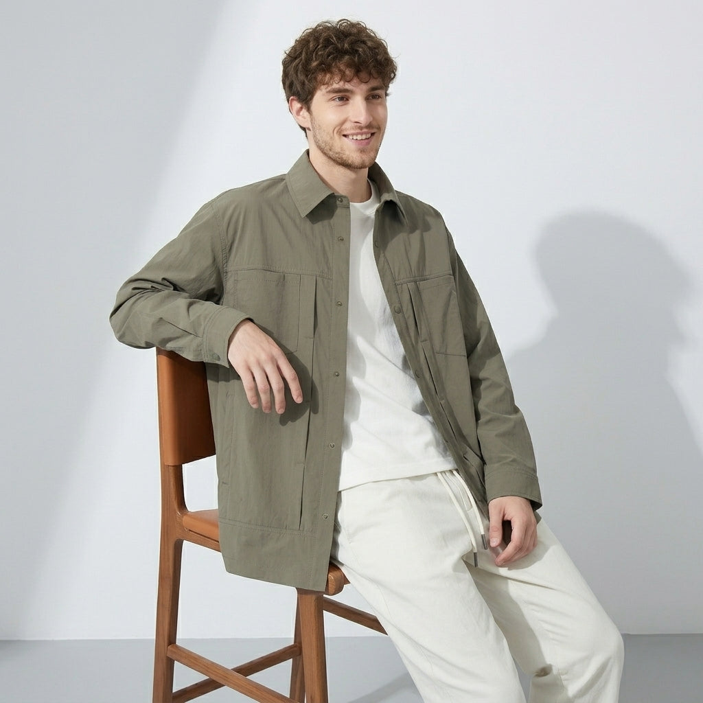 Lightweight Utility Shirt Jacket in Army Green