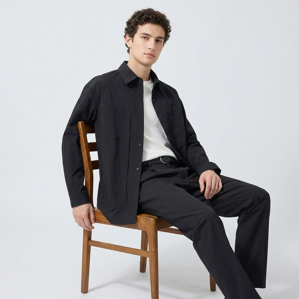 Lightweight Utility Shirt Jacket in Black