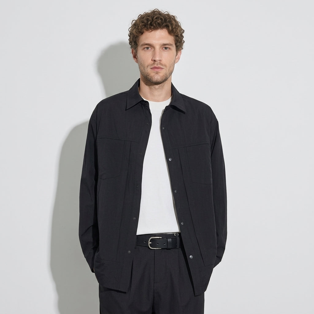 Lightweight Utility Shirt Jacket in Black