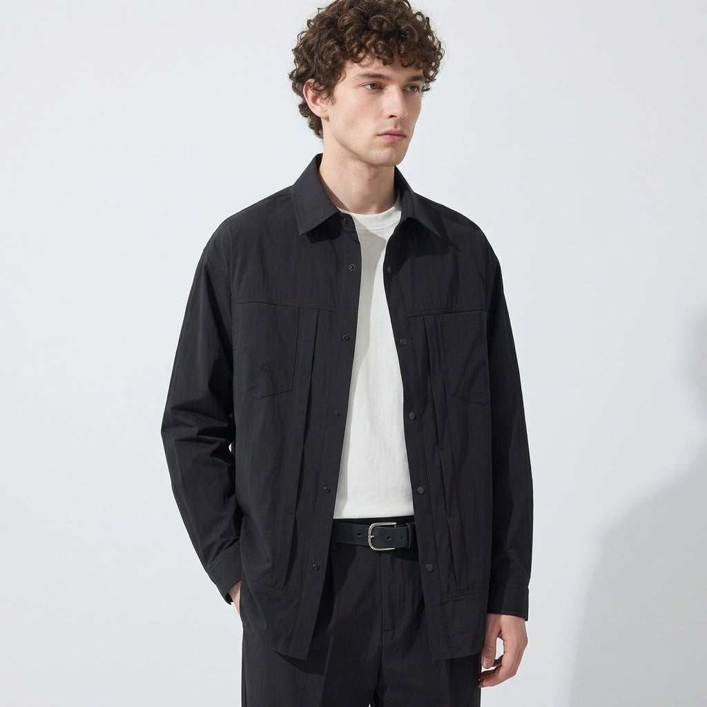 Lightweight Utility Shirt Jacket in Black