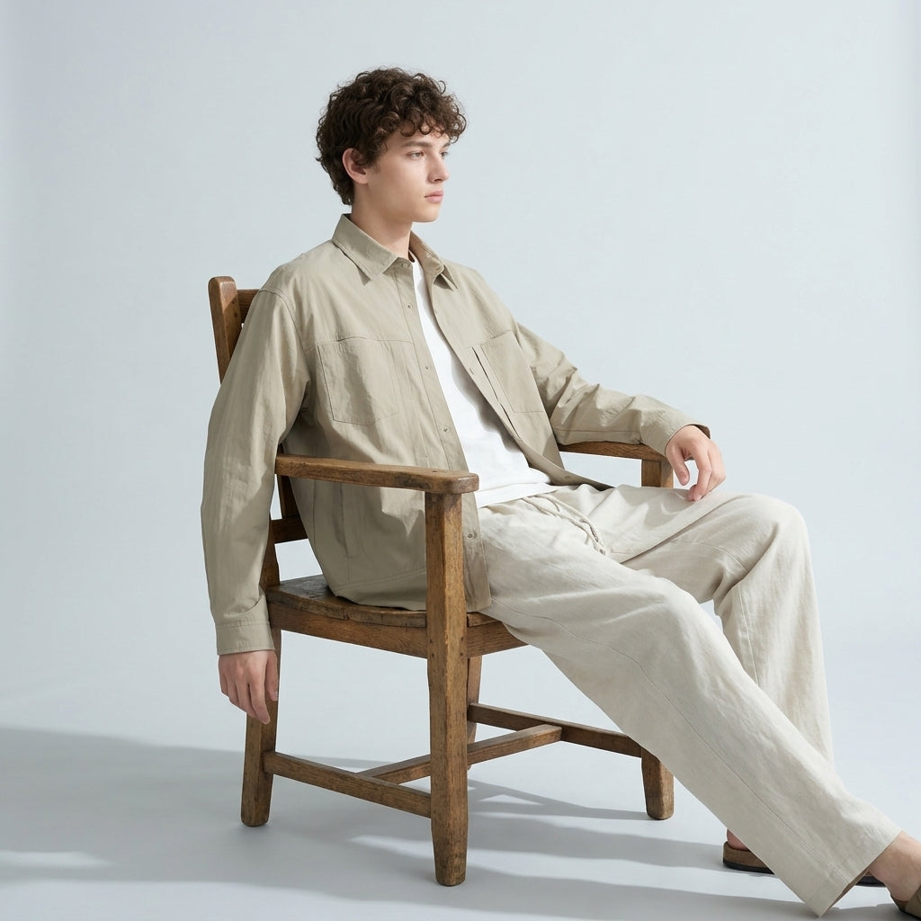 Lightweight Utility Shirt Jacket in in Light Khaki