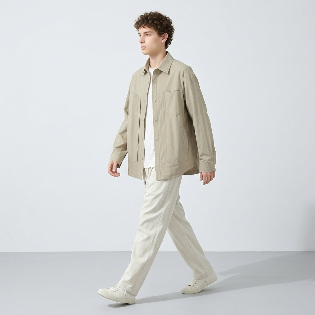 Lightweight Utility Shirt Jacket in in Light Khaki