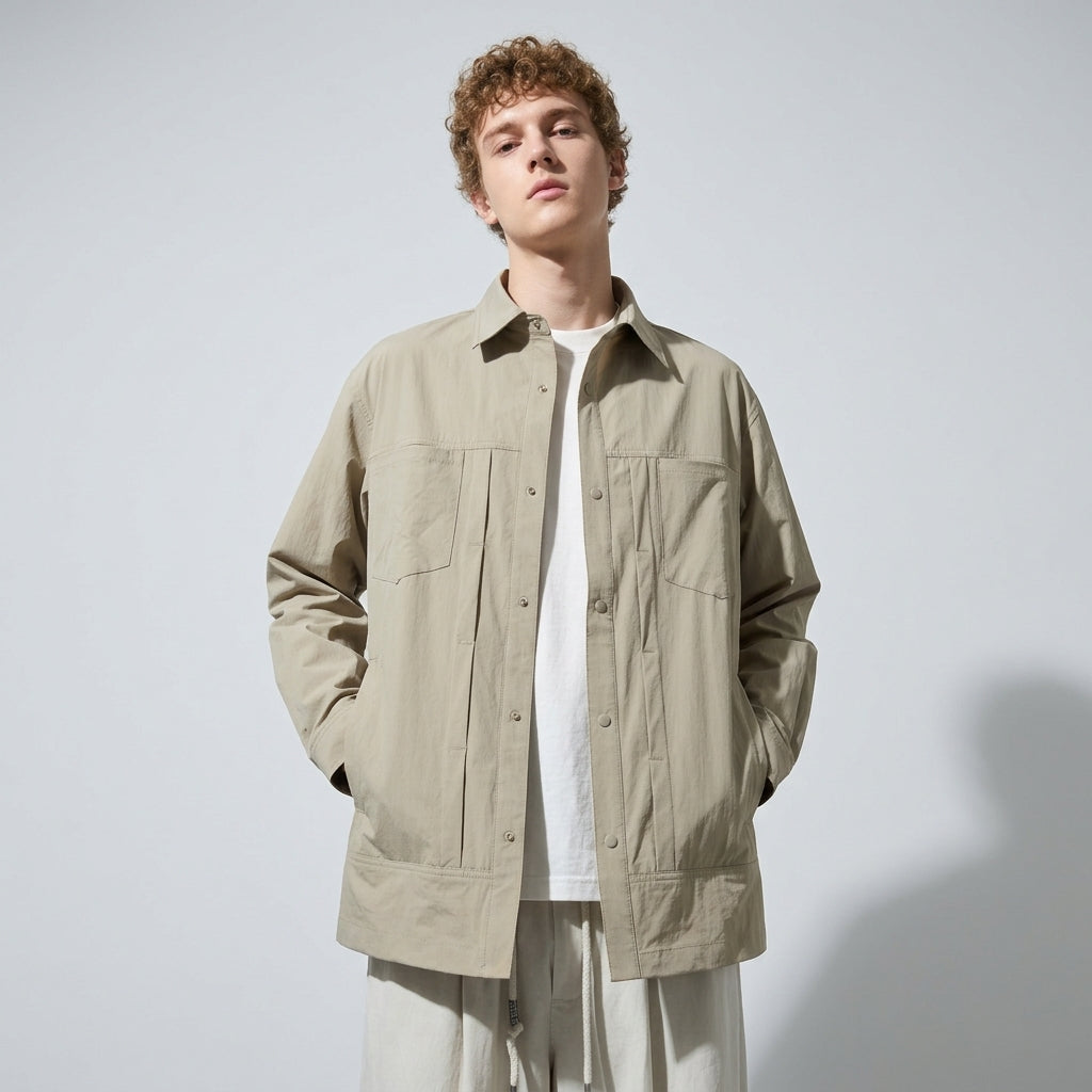 Lightweight Utility Shirt Jacket in in Light Khaki