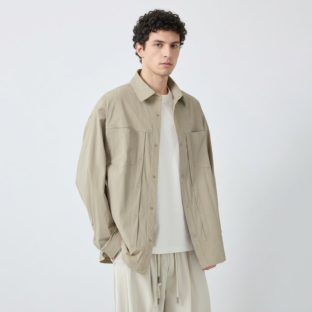 Lightweight Utility Shirt Jacket in in Light Khaki
