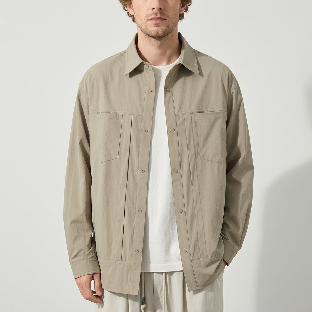 Lightweight Utility Shirt Jacket in in Light Khaki