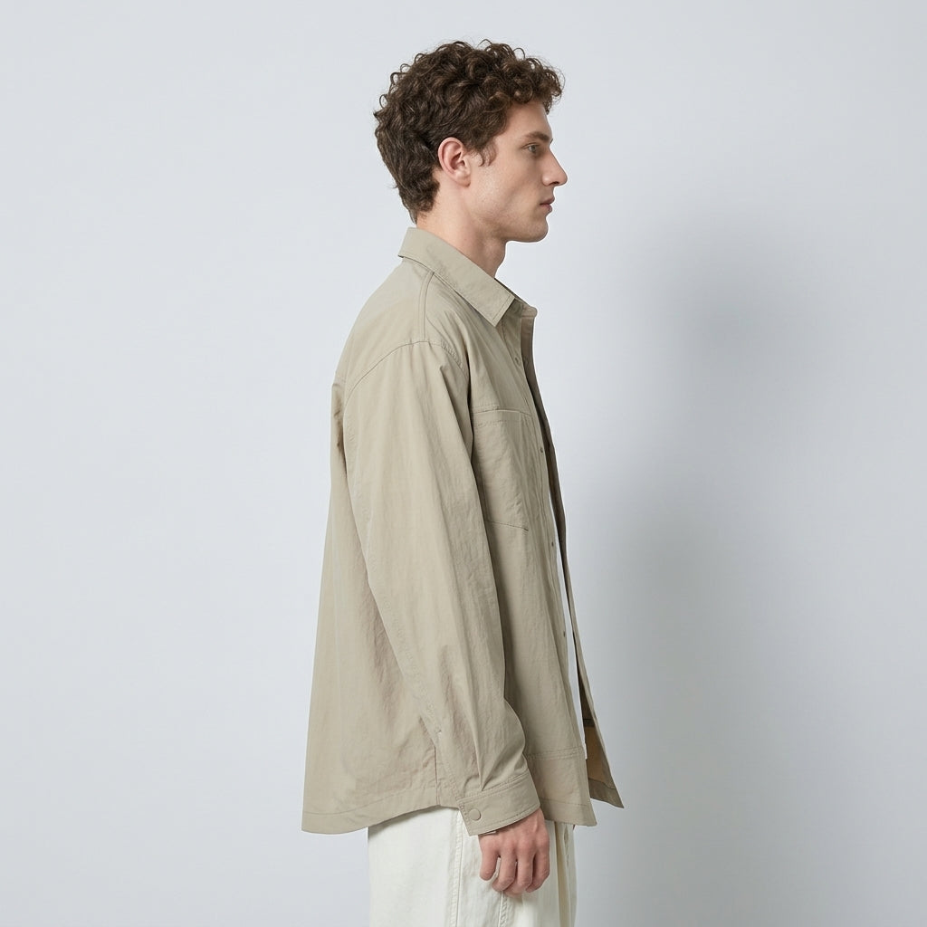 Lightweight Utility Shirt Jacket in in Light Khaki