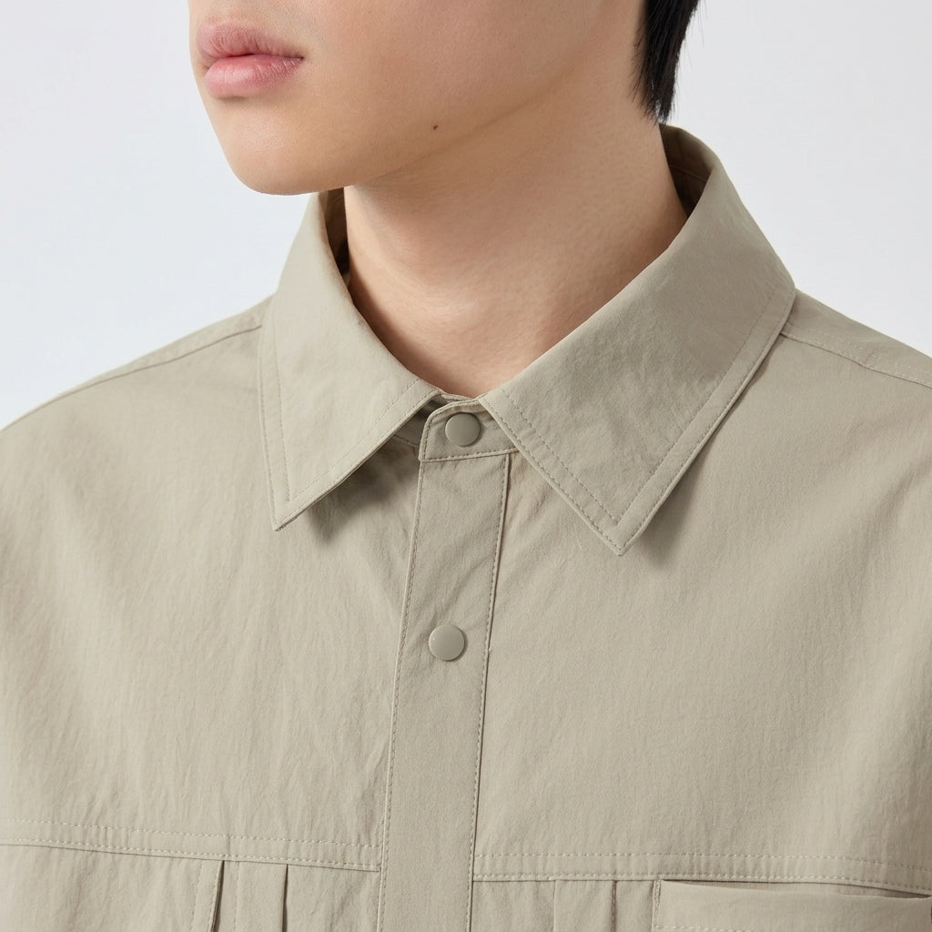 Lightweight Utility Shirt Jacket in in Light Khaki