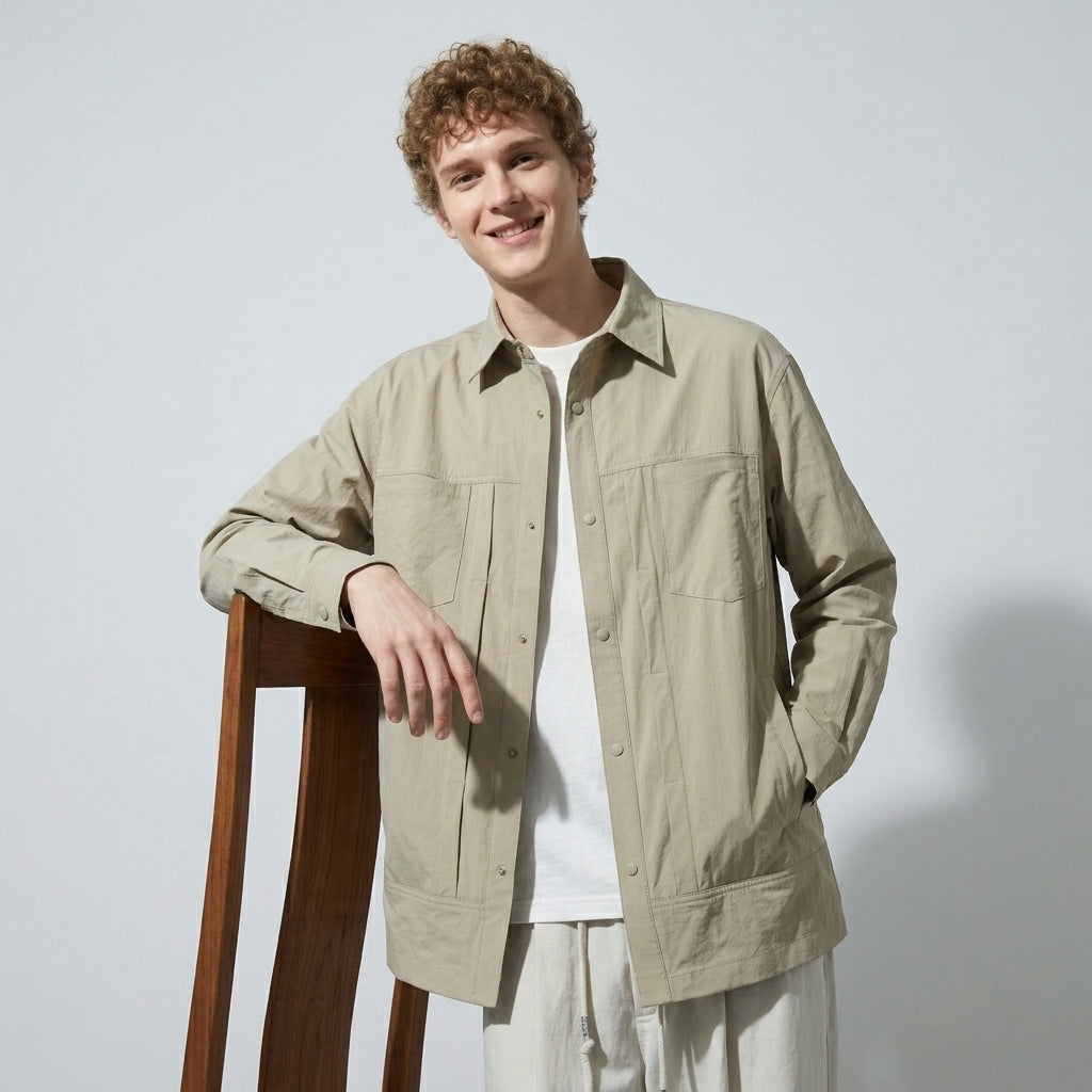 Lightweight Utility Shirt Jacket in in Light Khaki
