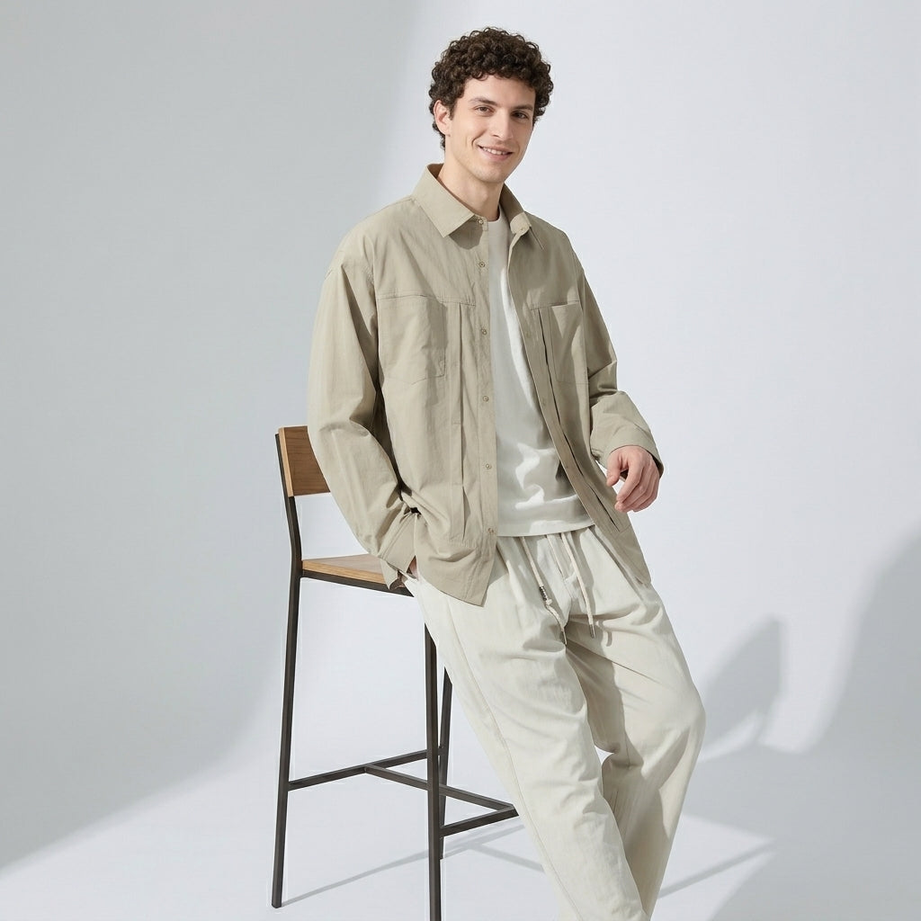 Lightweight Utility Shirt Jacket in in Light Khaki
