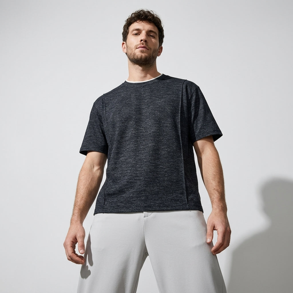 Cotton Panel Tee in Taupe in Charcoal Black