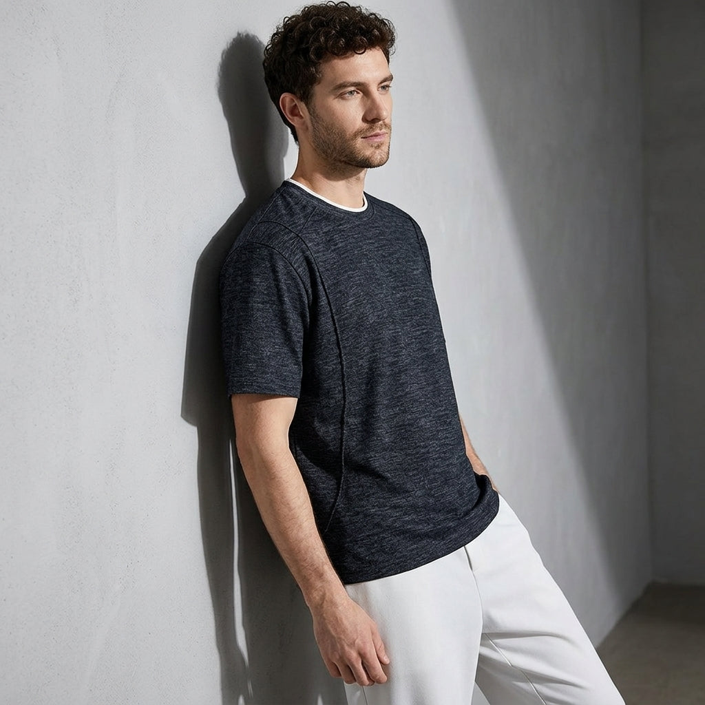 Cotton Panel Tee in Taupe in Charcoal Black