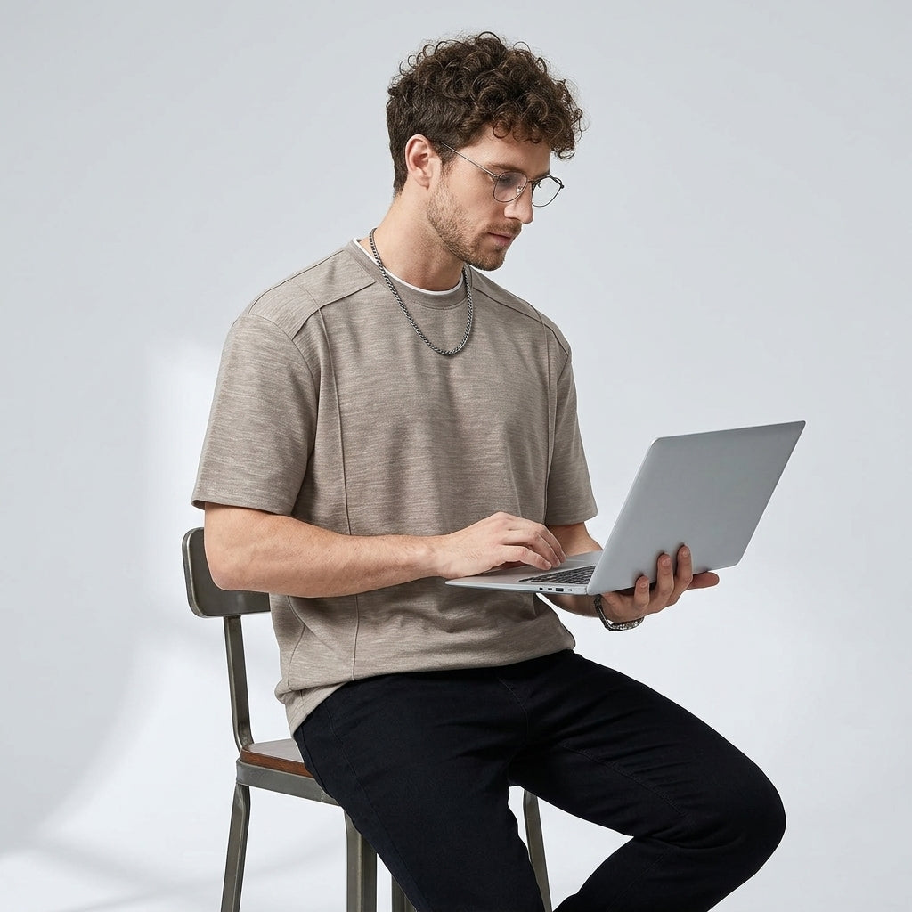 Cotton Panel Tee in Taupe