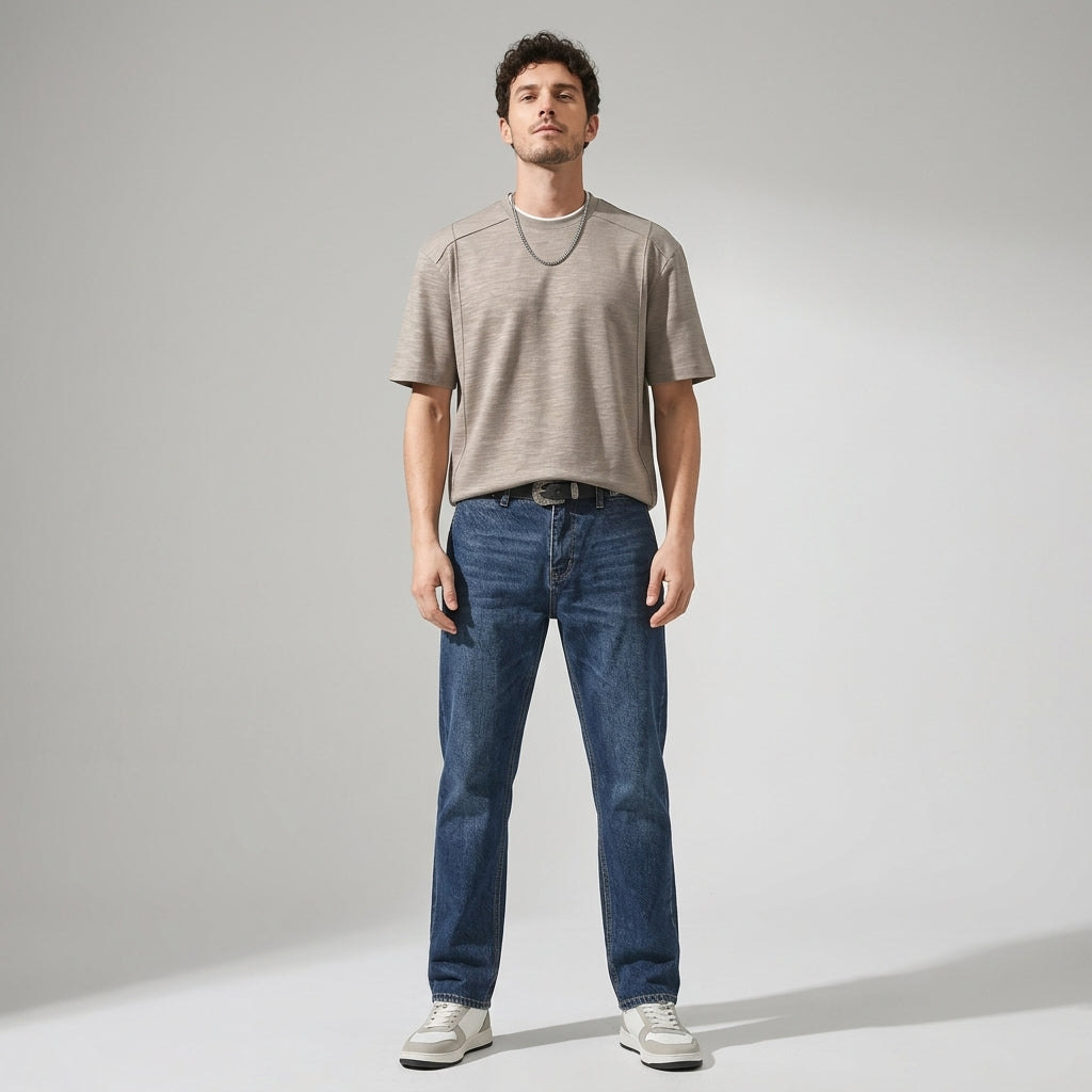 Cotton Panel Tee in Taupe