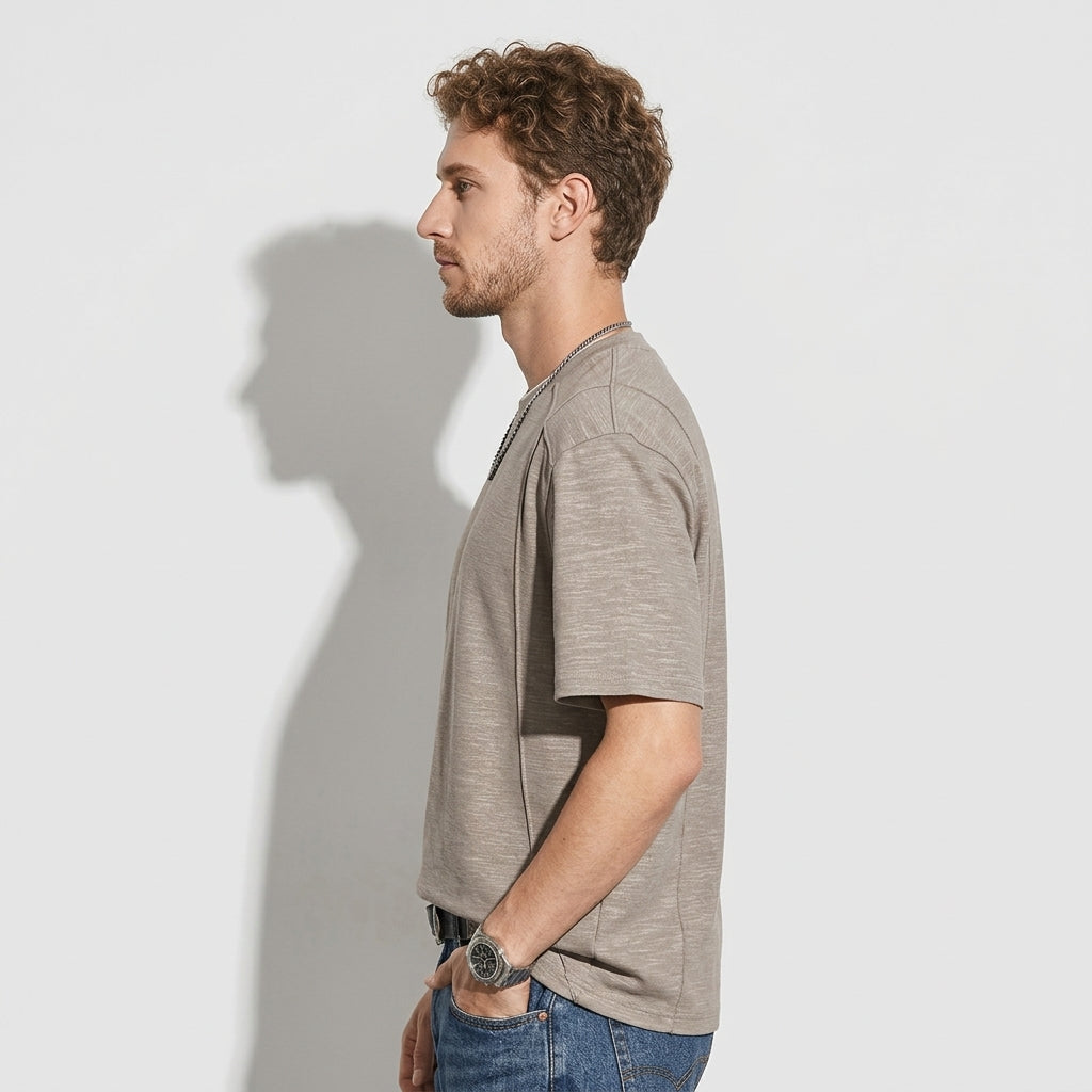 Cotton Panel Tee in Taupe