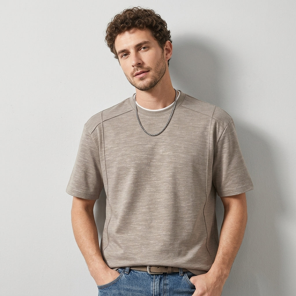 Cotton Panel Tee in Taupe