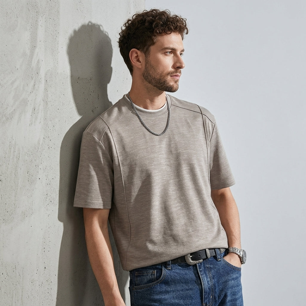 Cotton Panel Tee in Taupe