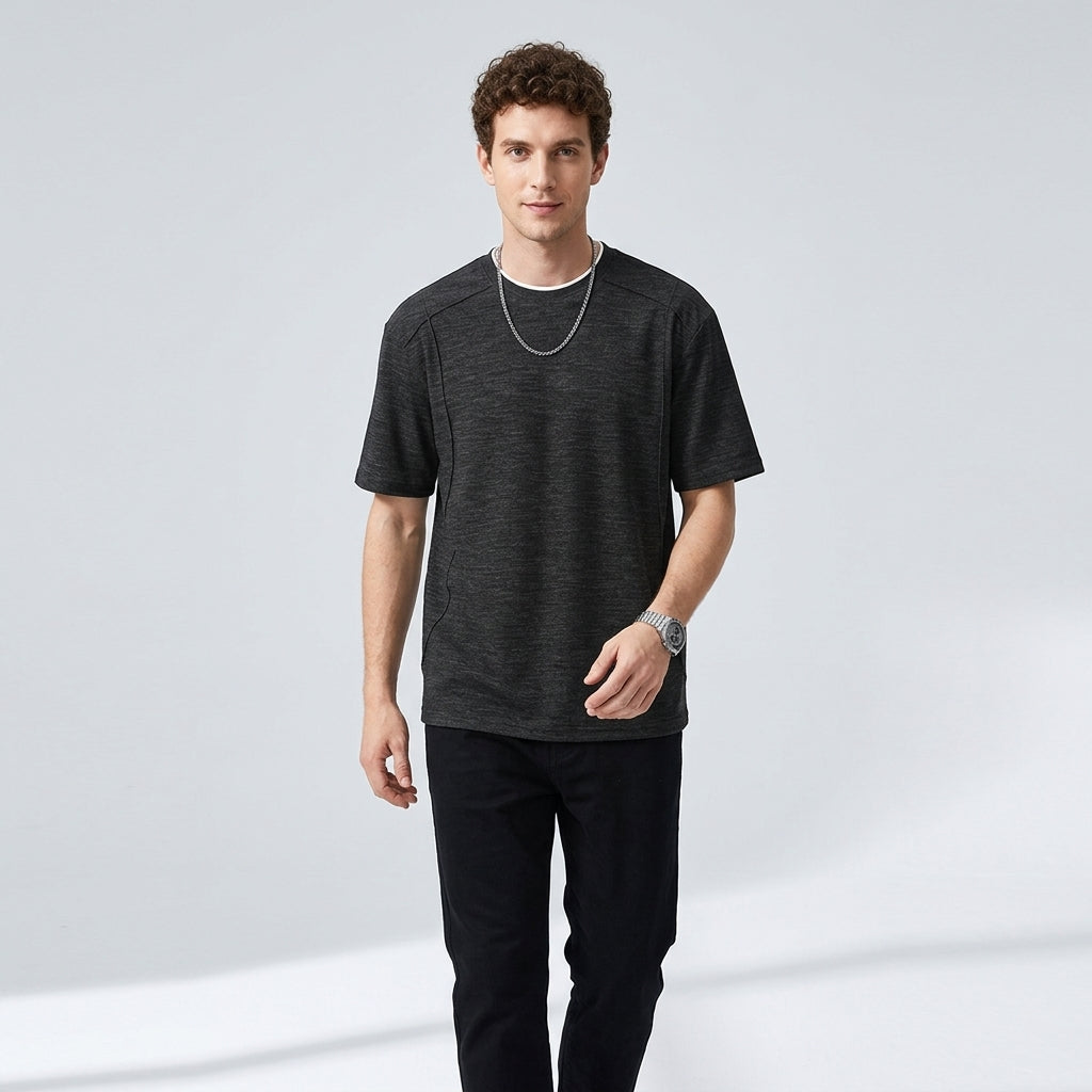 Cotton Panel Tee in Taupe in Charcoal Black
