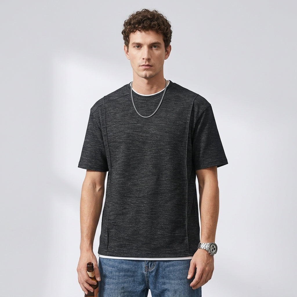 Cotton Panel Tee in Taupe in Charcoal Black
