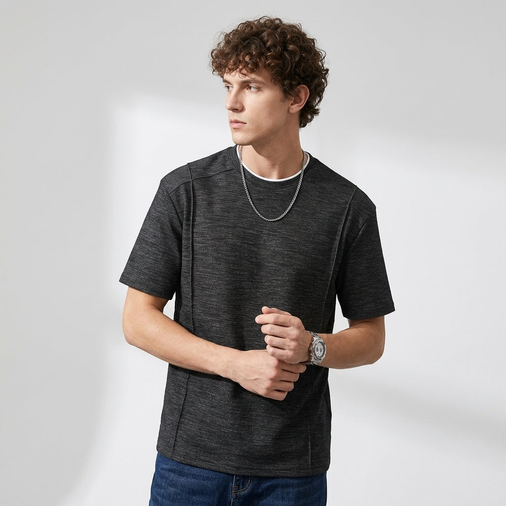 Cotton Panel Tee in Taupe in Charcoal Black