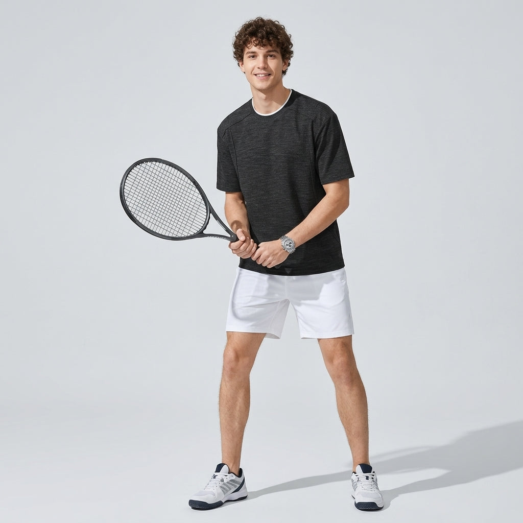 Cotton Panel Tee in Taupe in Charcoal Black