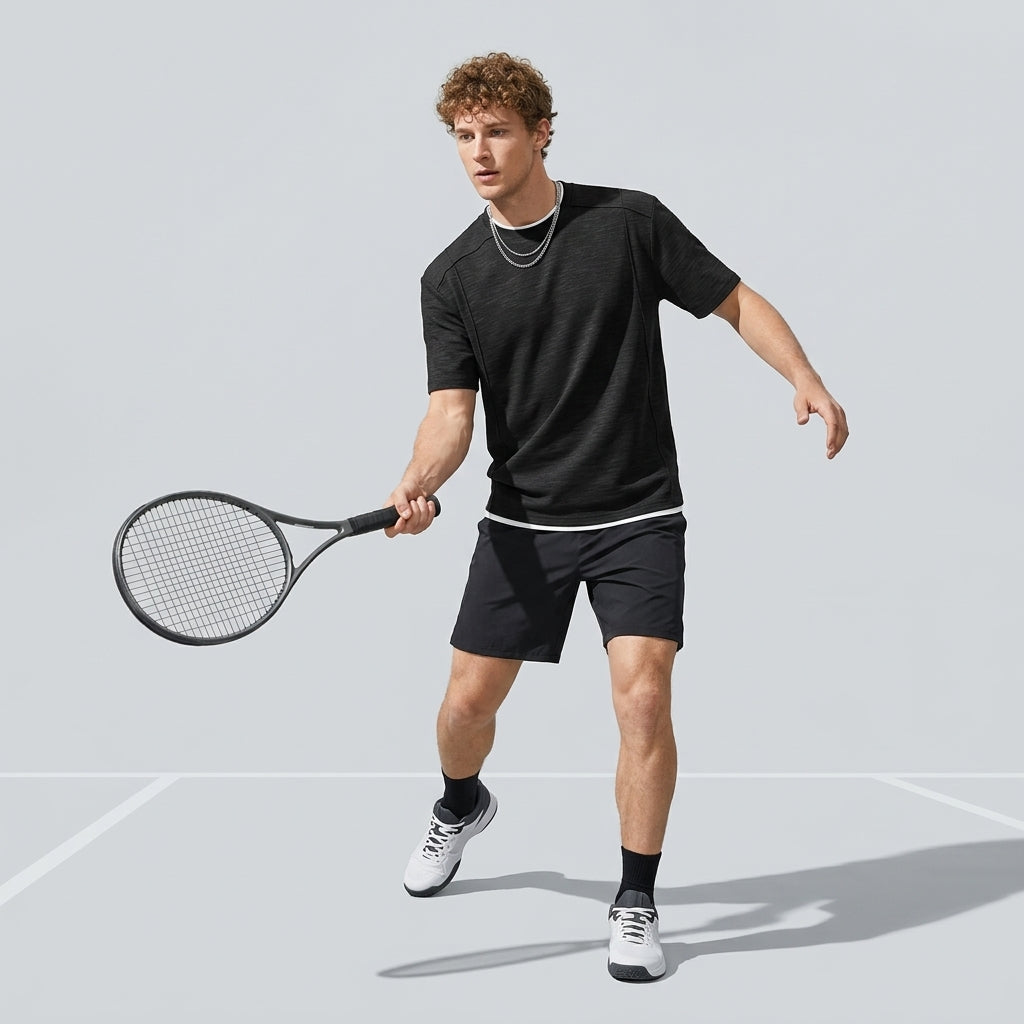 Cotton Panel Tee in Taupe in Charcoal Black