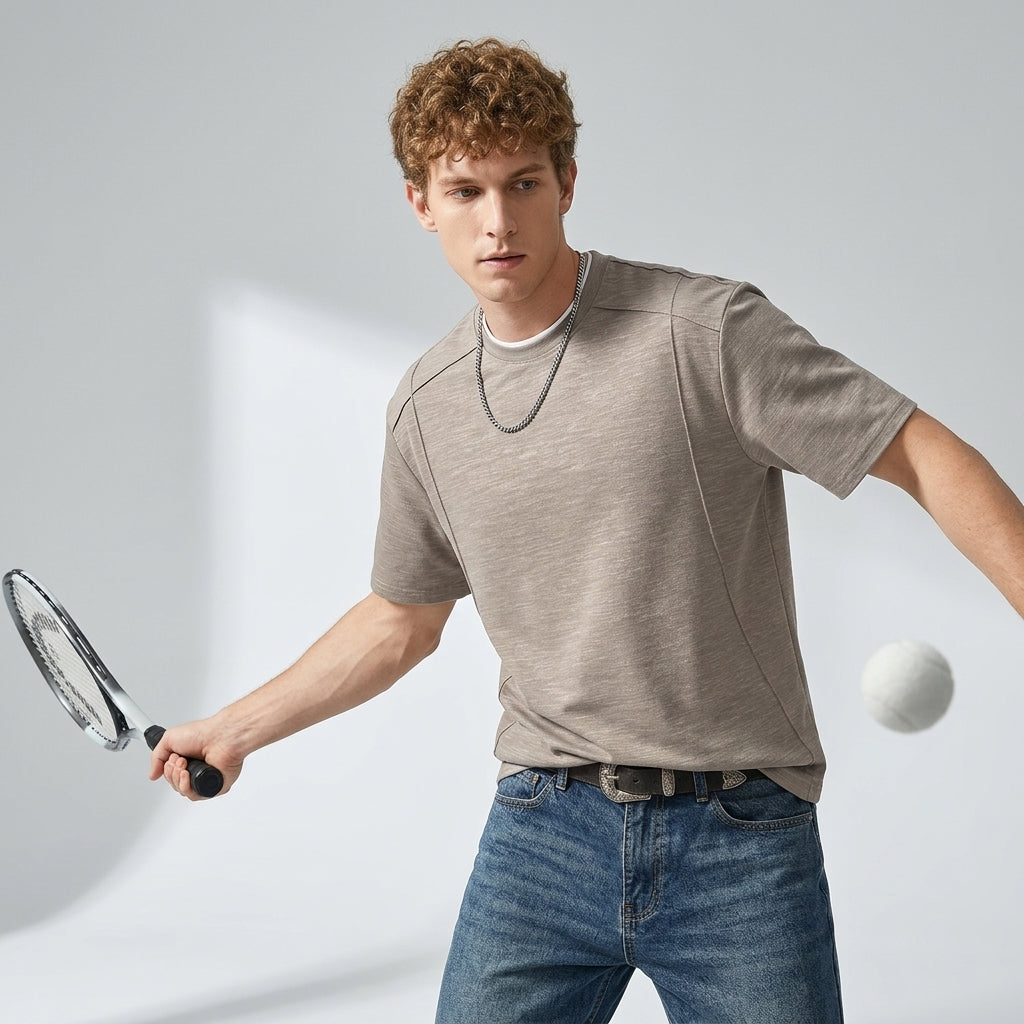 Cotton Panel Tee in Taupe