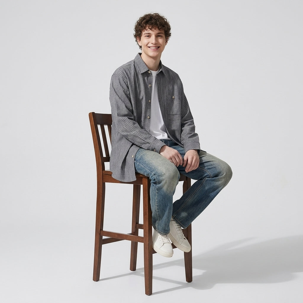 Striped Linen Shirt in Ash Grey