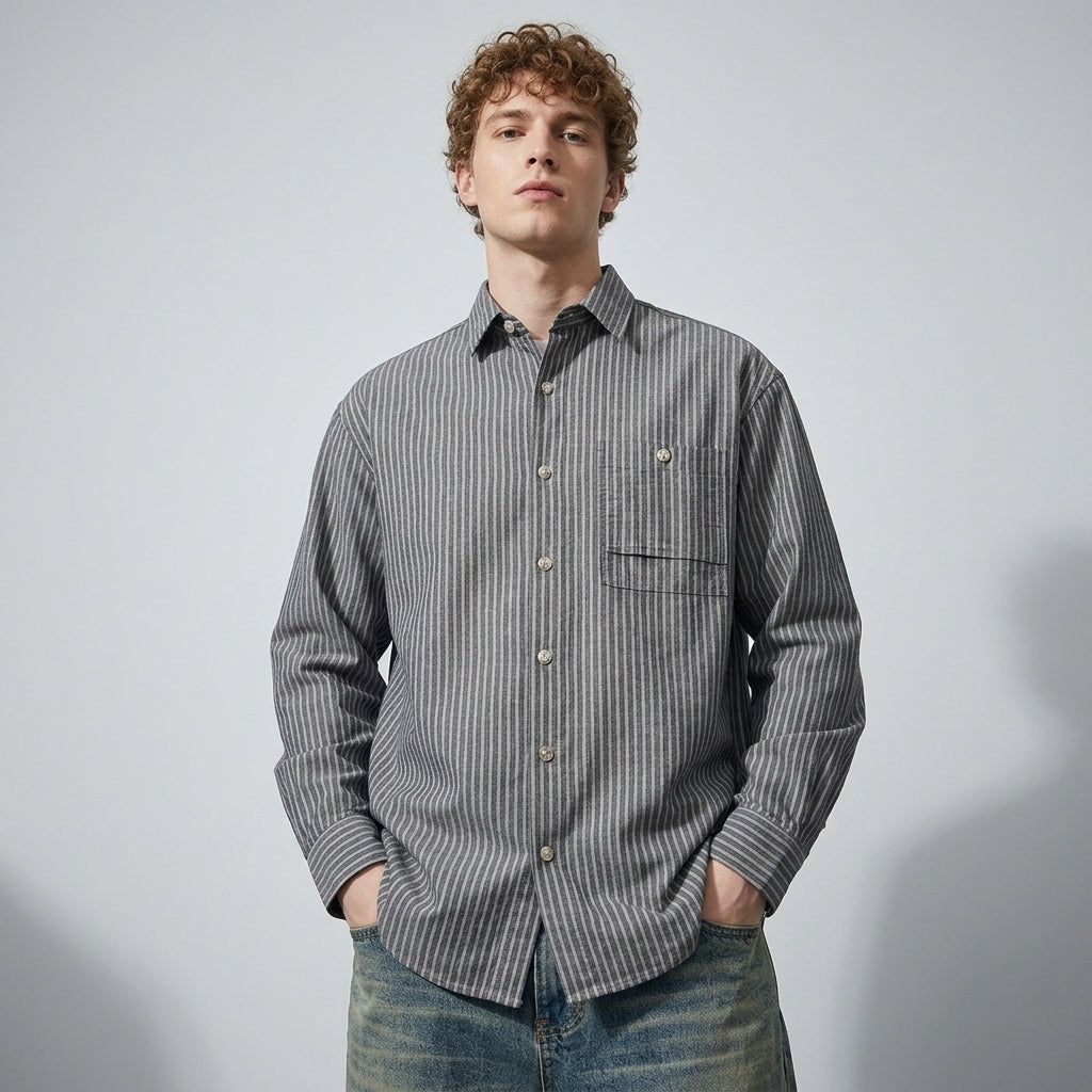 Striped Linen Shirt in Ash Grey