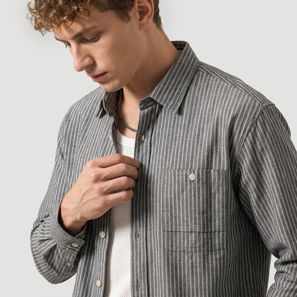 Striped Linen Shirt in Ash Grey