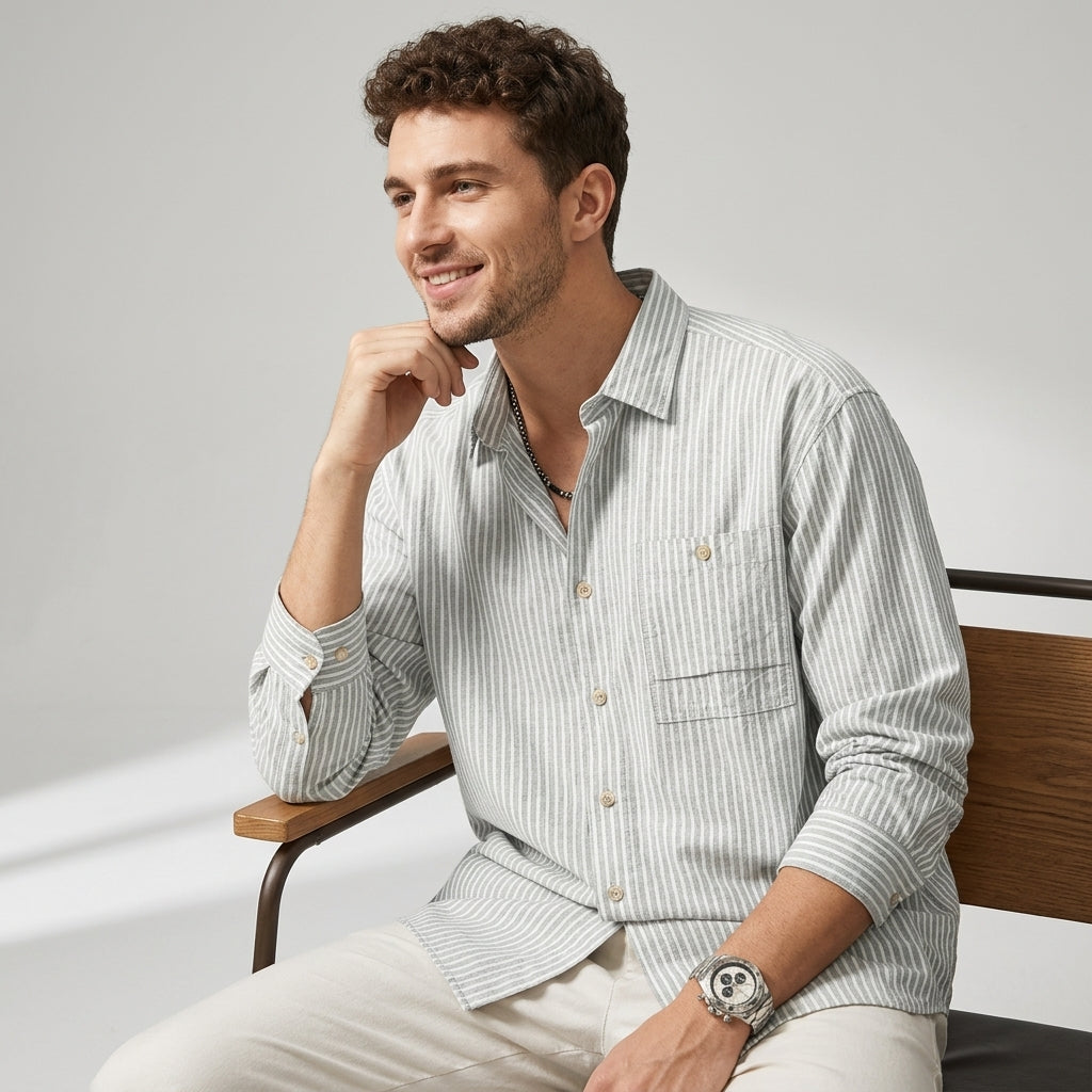 Striped Linen Shirt in White