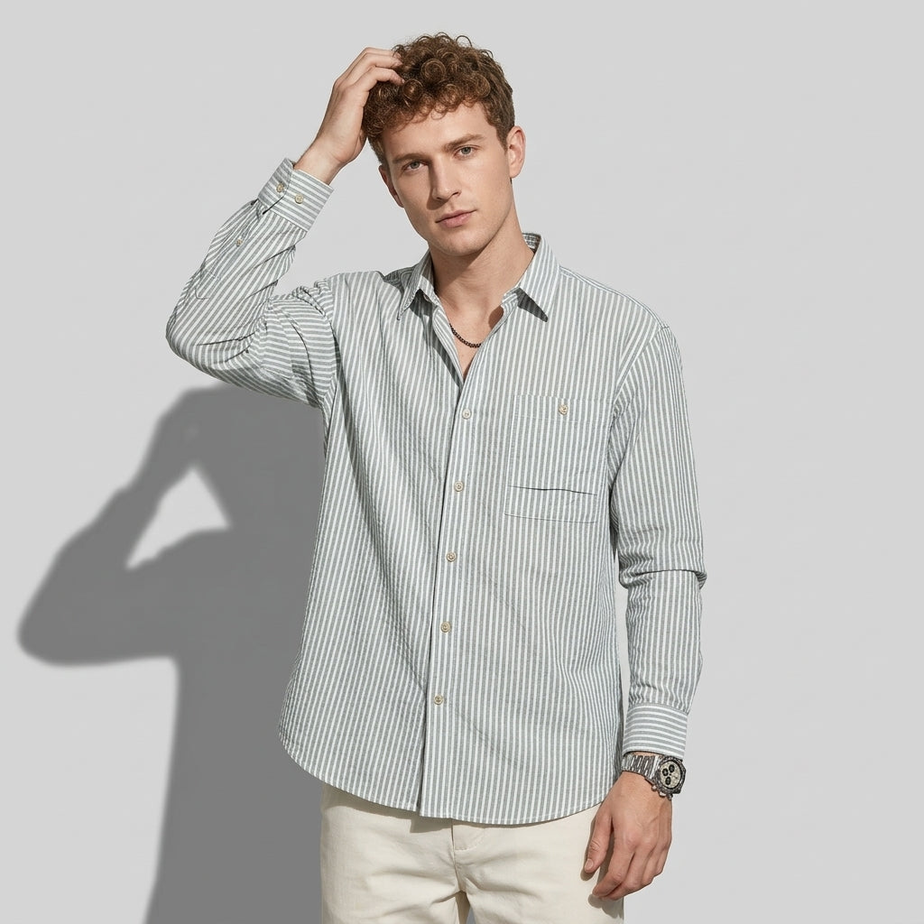 Striped Linen Shirt in White
