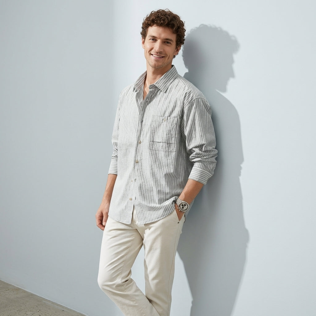 Striped Linen Shirt in White
