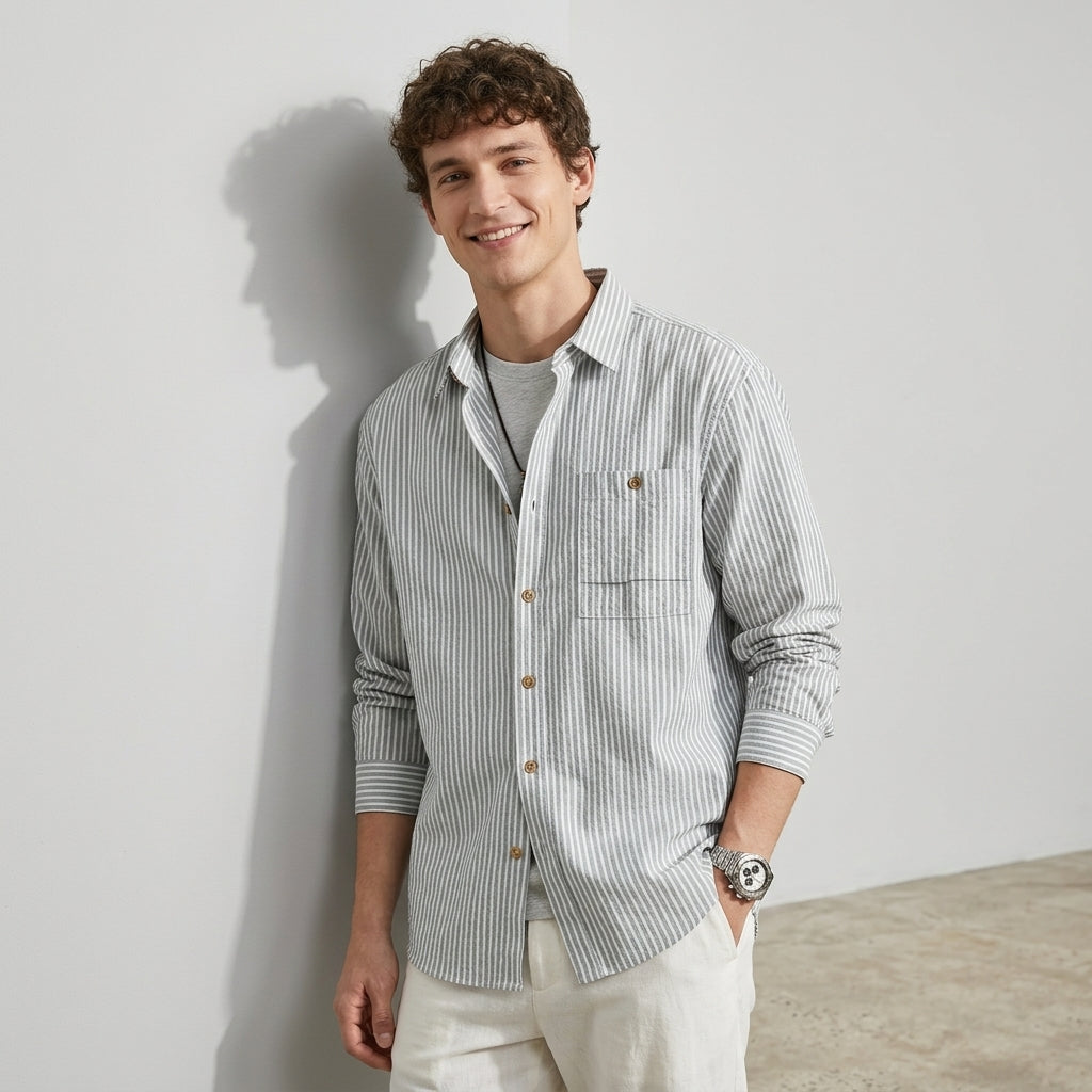Striped Linen Shirt in White