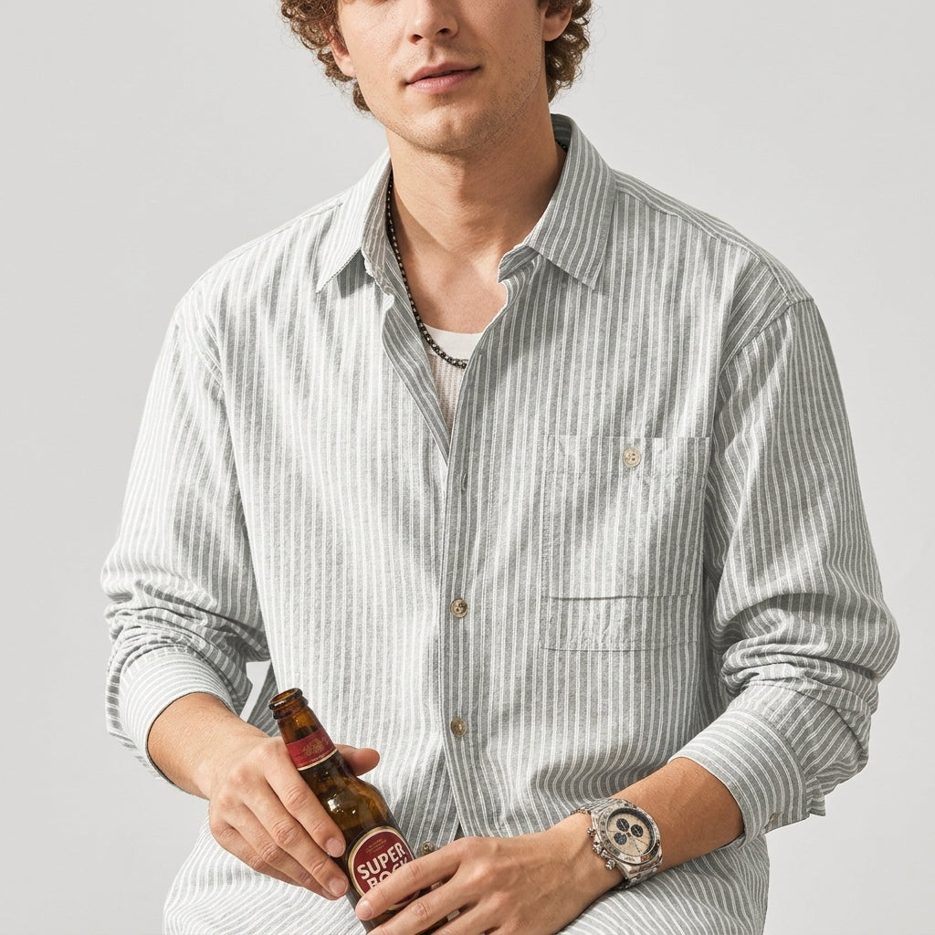 Striped Linen Shirt in White
