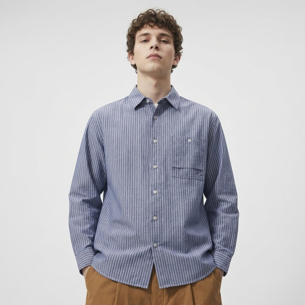 Striped Linen Shirt in Navy blue