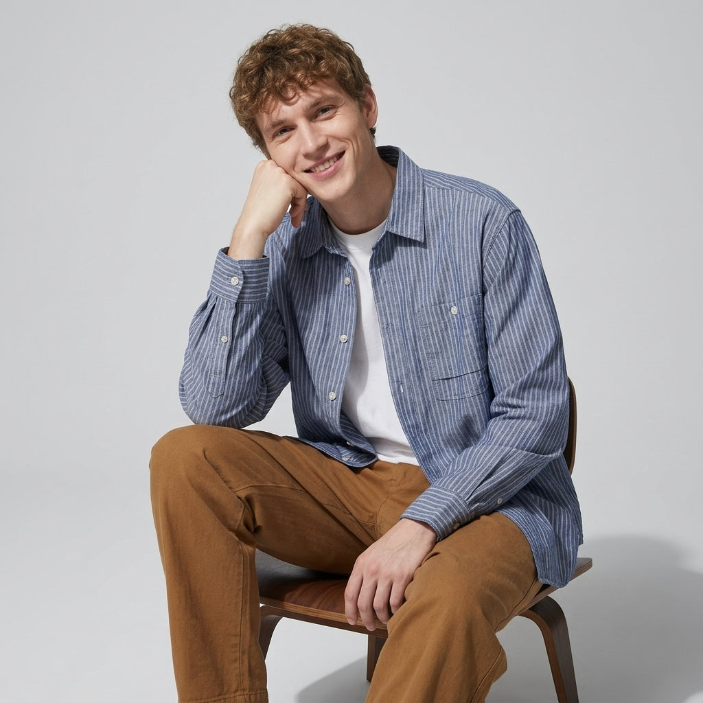 Striped Linen Shirt in Navy blue