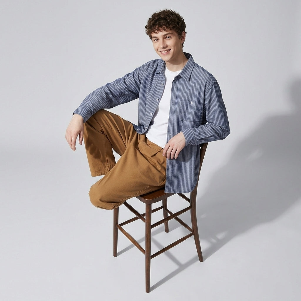 Striped Linen Shirt in Navy blue