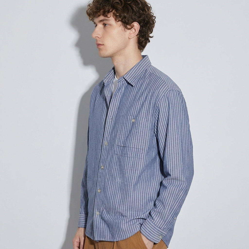 Striped Linen Shirt in Navy blue
