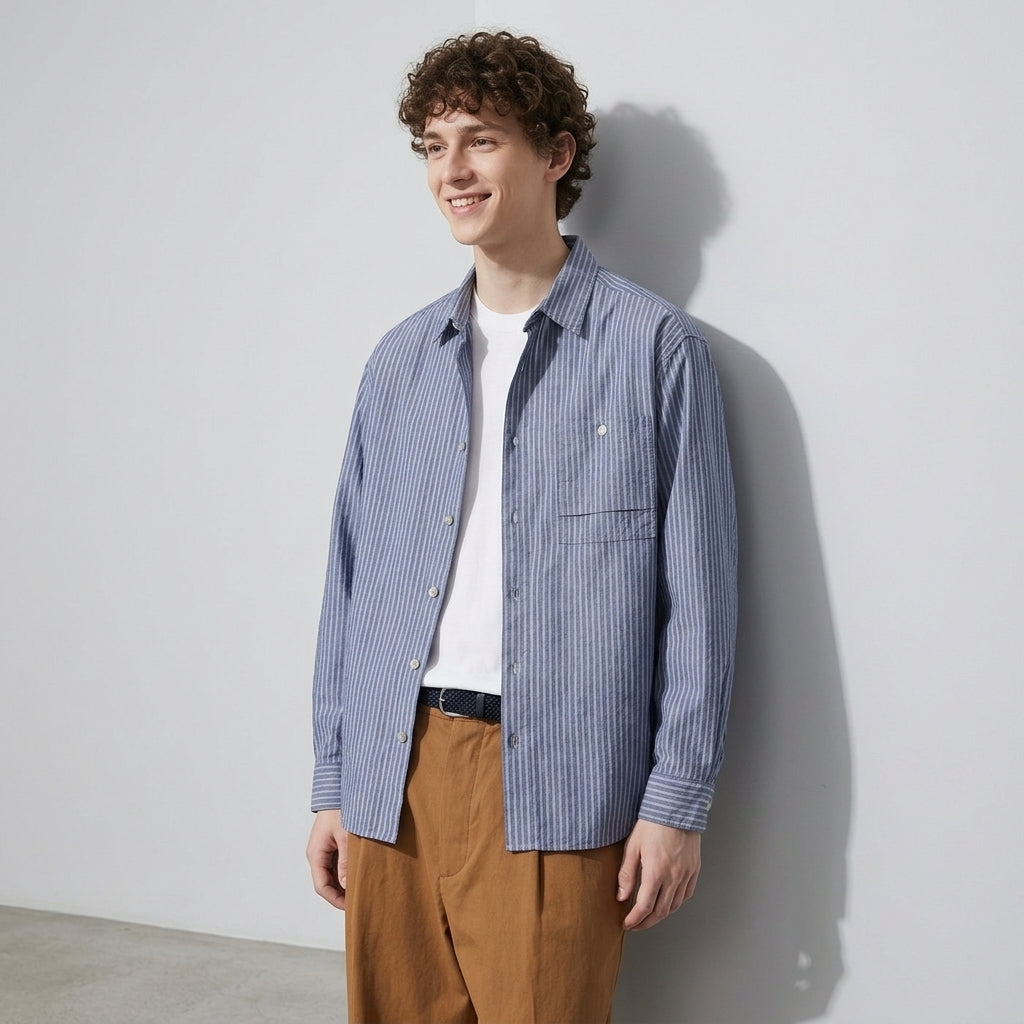 Striped Linen Shirt in Navy blue