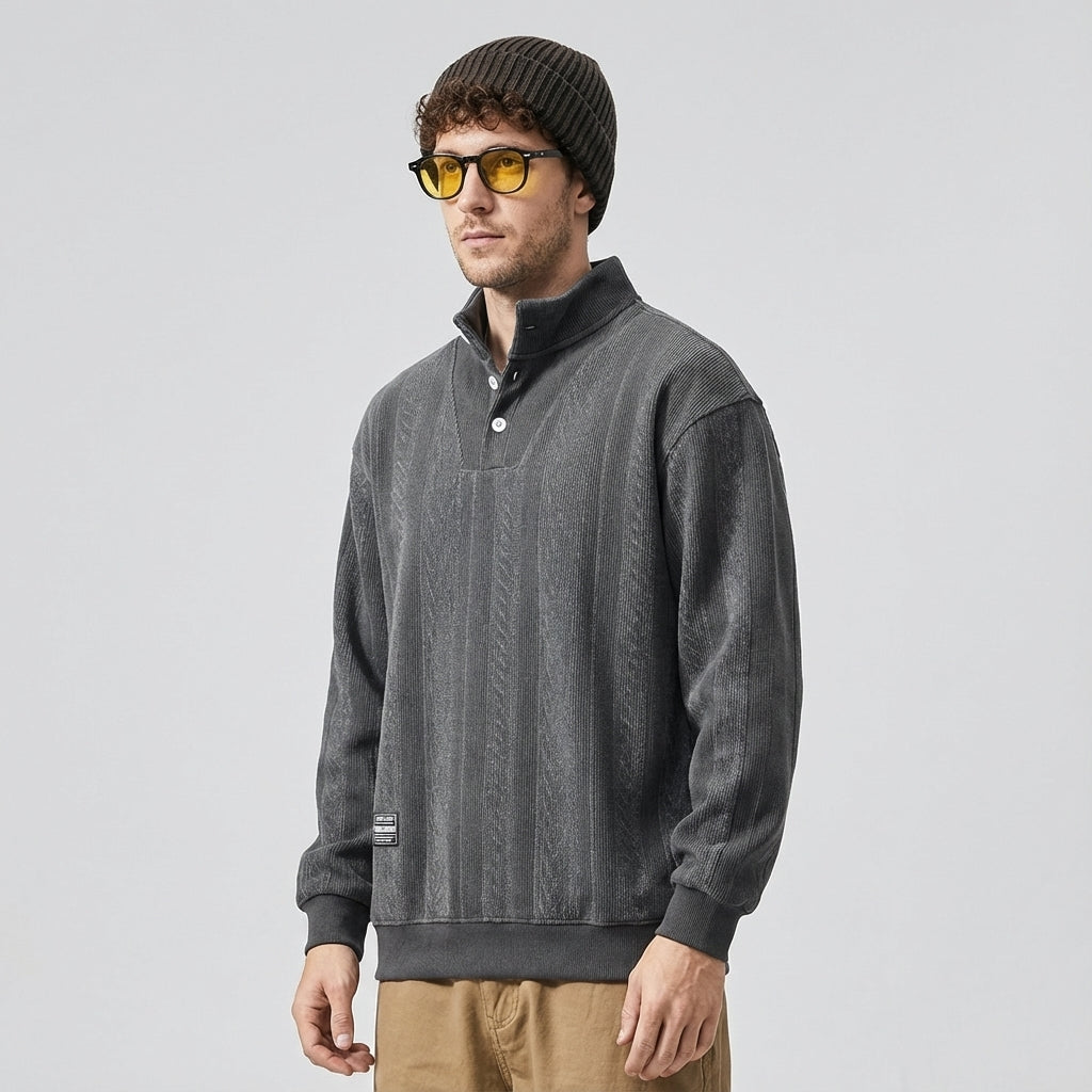 Textured Turtle Neck Pullover in Grey