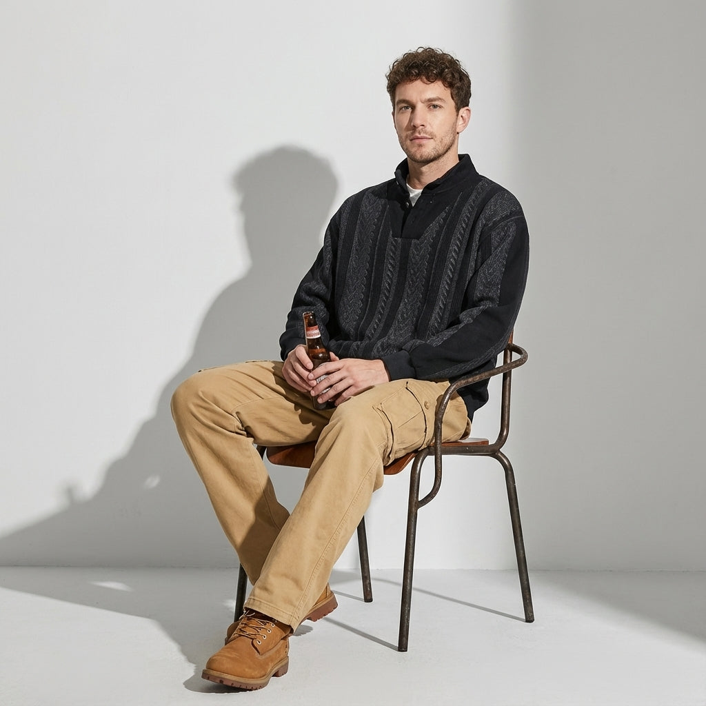 Textured Turtle Neck Pullover in Black