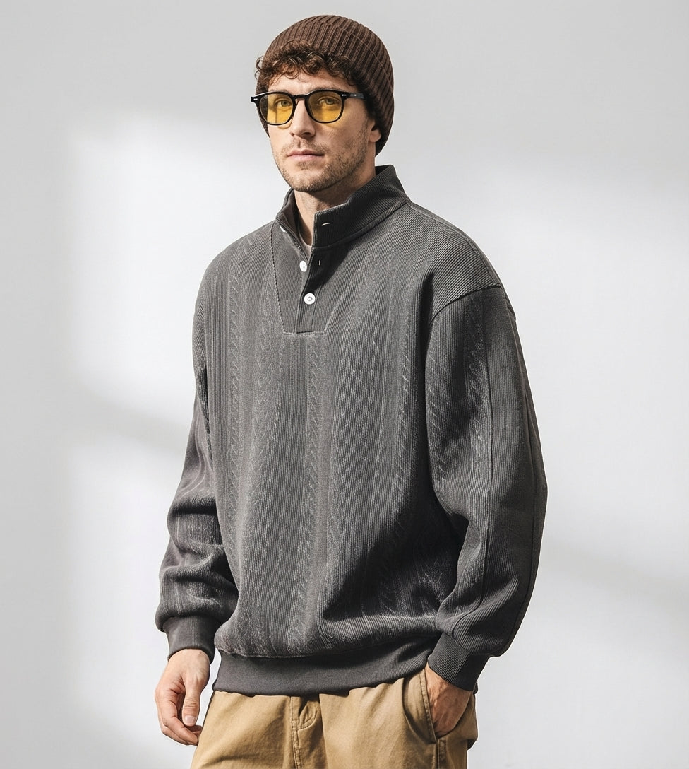 Textured Turtle Neck Pullover in Grey