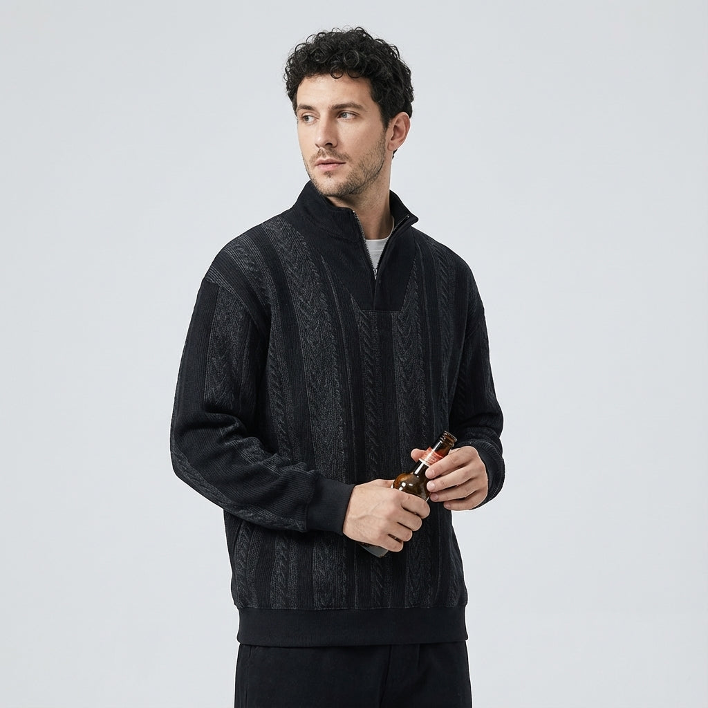 Textured Turtle Neck Pullover in Black