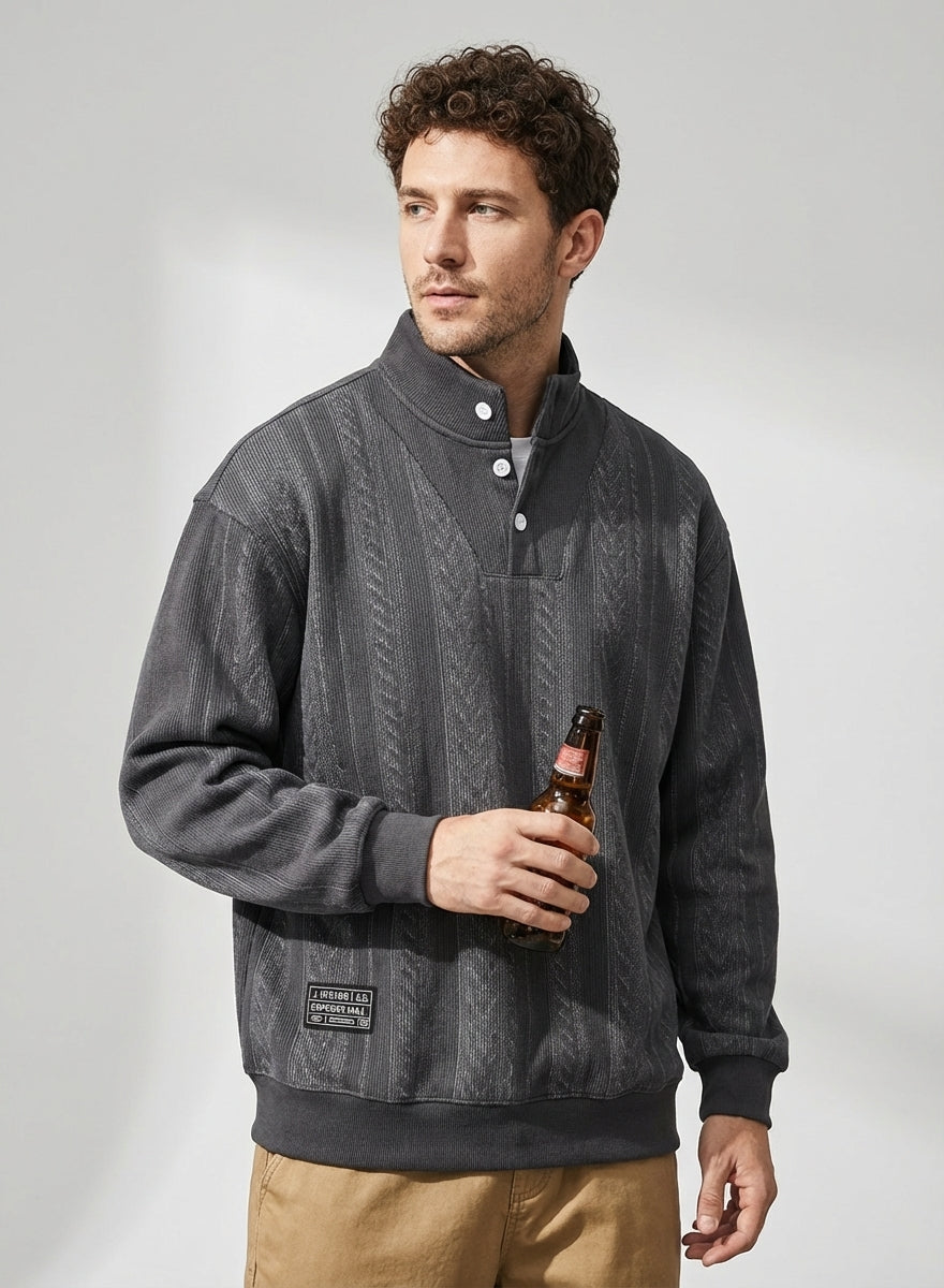 Textured Turtle Neck Pullover in Grey